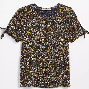Ann Taylor Loft Cotton Tie Sleeve Floral T Shirt